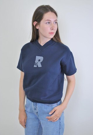 90S VNECK SPORT TSHIRT, BLUE MINIMALIST TEE