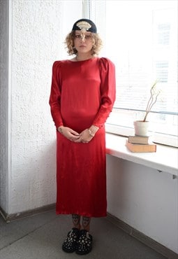Vintage 80's Red Long Sleeved Midi Dress