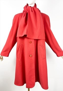 Vintage Coral Pink Wool Coat, Pure Wool Long winter coat