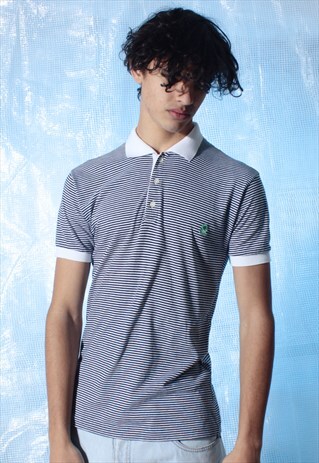 VINTAGE BENETTON BLACK AND WHITE STRIPED POLO SHIRT