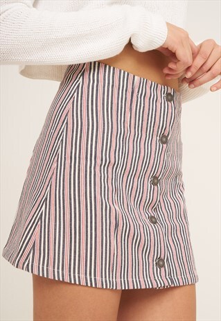 STRIPED DENIM MINI SKIRT WITH BUTTONS