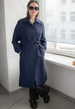 Vintage 70's Pure Wool Blue Belted Coat