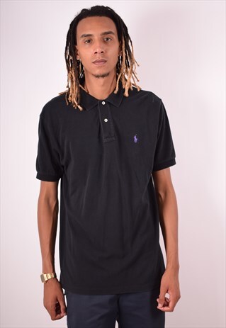 POLO RALPH LAUREN MENS VINTAGE POLO SHIRT LARGE BLACK 90S