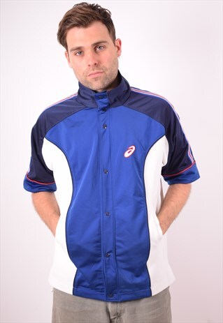ASICS MENS VINTAGETRACKSUIT TOP JACKET LARGE BLUE 90S