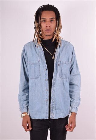 LEVI'S MENS VINTAGE DENIM SHIRT LARGE BLUE 90S