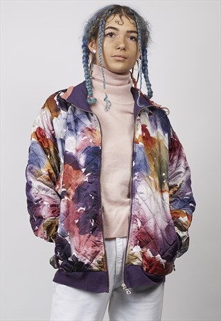 VINTAGE 80'S WATERCOLOUR FLORAL QUILTED JACKET
