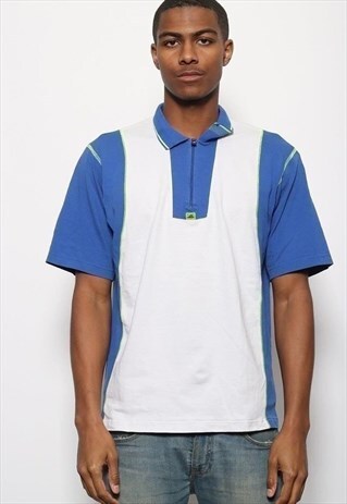 VINTAGE ADIDAS 1/4 ZIP POLO SHIRT WHITE AND BLUE