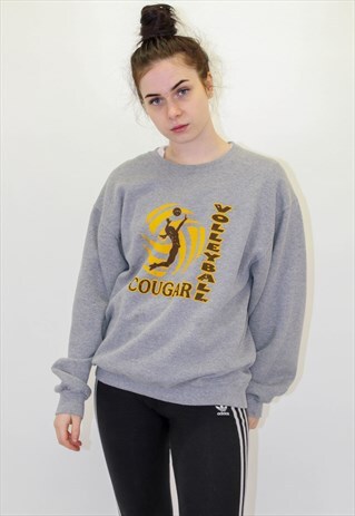 VINTAGE VOLLEYBALL USA SWEATER SWEATSHIRT IN GREY LARGE