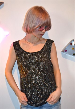 VINTAGE 90'S Y2K SPARKLY SILVER GLITTER VEST TOP