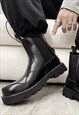 HIGH PLATFORM ANKLE BOOTS ROUNDED TOE TRACTOR SHOES IN BLACK