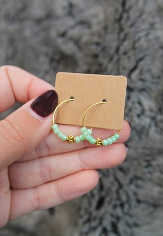 GREEN & GOLD BEAD HOOPS
