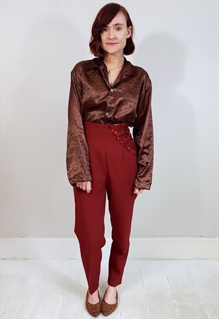 VINTAGE 80'S BROWN PAISLEY SILKY PYJAMA TOP