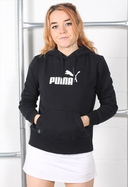 Vintage Puma Hoodie in Black Pullover Sports Jumper Small