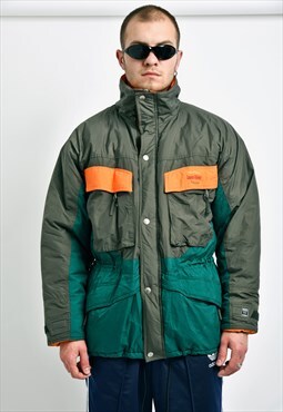80s vintage parka green winter padded ski jacket 90s coat M