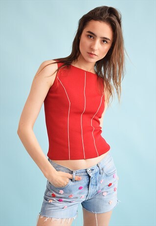 90'S GOES 70'S RETRO KNIT STRETCH MOMS TANK TOP