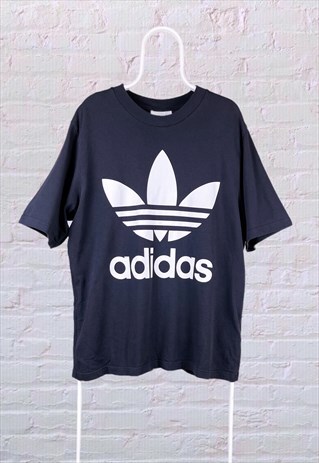 VINTAGE ADIDAS ORIGINALS T-SHIRT SPELL OUT LOGO BLACK XL