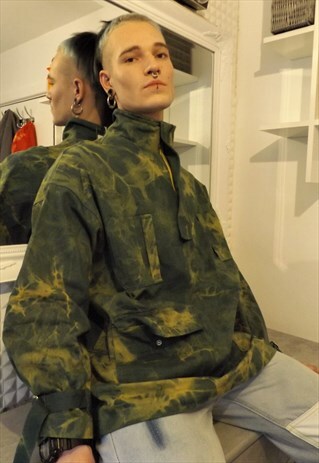 LOOSE FIT OVERSIZE DENIM FEEL GRADIENT TIE DYE PRINT JACKET