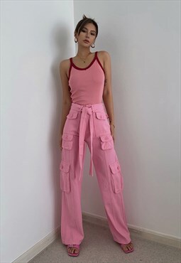 Pink Baggy Y2K Parachute Pants