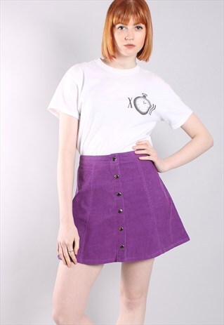 VINTAGE 80S PURPLE CORD POPPER MINI SKIRT