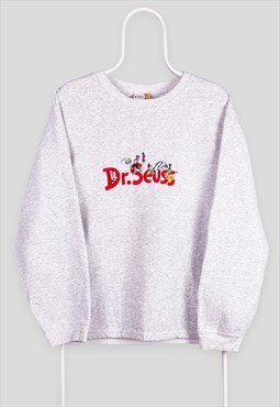 Vintage Dr Seuss Grey Sweatshirt Embroidered Spell Out M