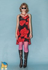 Vintage Y2K rose print dress in black and red
