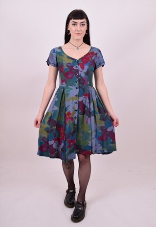 VINTAGE 80'S CRAZY PRINT GRUNGE FESTIVAL DRESS SIZE 10 12