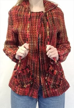 Vintage Inti Jacket Red Orange Yarn Knit  