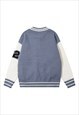 KNITTED VARSITY JACKET  CABLE SWEATER FOOTBALL JUMPER BLUE