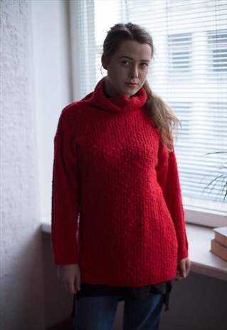 VINTAGE 90'S BRIGHT RED LONG SLEEVES TURTLE NECK JUMPER
