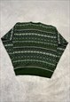 VINTAGE KNITTED JUMPER ABSTRACT PATTERNED GRANDAD SWEATER