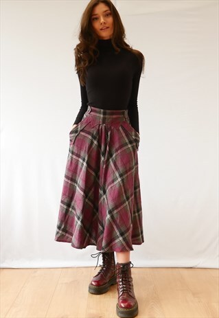 PURPLE CHECK WOOL SKIRT