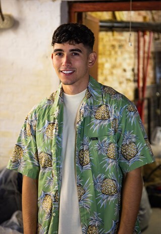 VINTAGE 90S GREEN CHAPS RALPH LAUREN PINEAPPLE PATTERN SHIRT