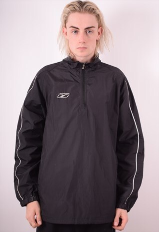 REEBOK MENS VINTAGE PULLOVER TRACKSUIT TOP LARGE BLACK 90S