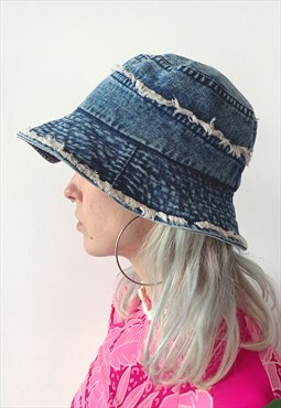Vintage 00's Y2K Summer Blue Patchwork Denim Bucket Hat
