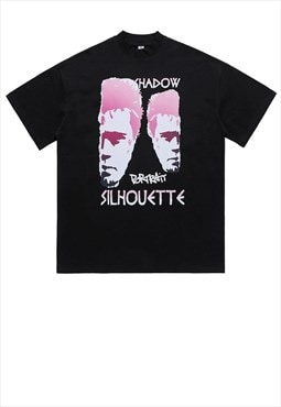 Grunge t-shirt raver print tee punk graffiti top in black