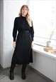 Vintage Authentic 70s Black Wool Long Sleeved Midi Dress