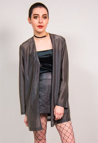 VINTAGE 90'S METALLIC SILVER STRIPED OPEN SHIRT