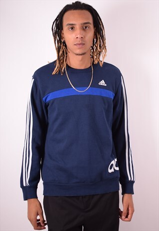 ADIDAS MENS VINTAGE SWEATSHIRT JUMPER LARGE BLUE 90S