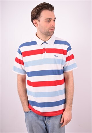 FILA MENS VINTAGE POLO SHIRT XL MULTI STRIPES 90S