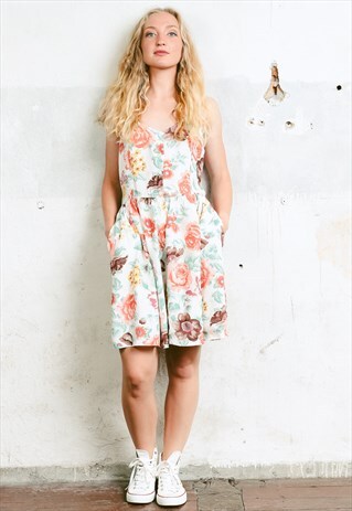 VINTAGE 90S WHITE FLORAL ROMPER PLAYSUIT