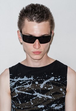 Y2K matrix rave wraparound sunglasses in incognito black