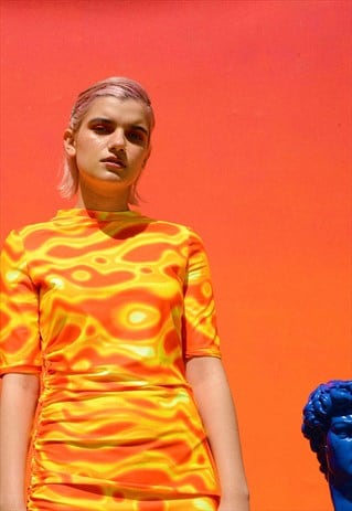 TYE DYE LAVA GATHERED DRESS