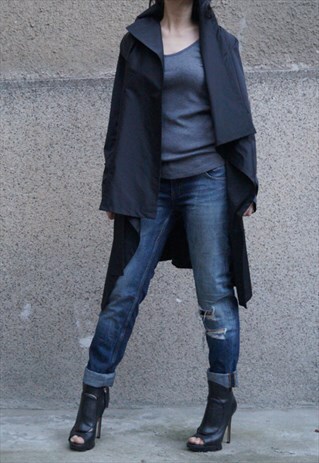 BLACK TRENCH COAT/WAISTCOAT/BELTED/OVERSIZED/SUMMER/F1678