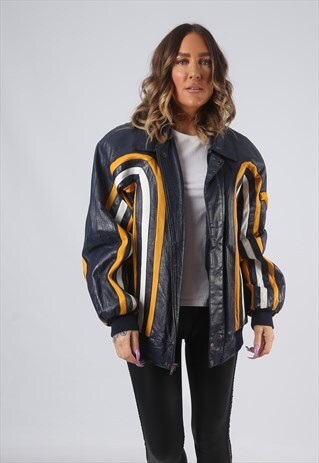 LEATHER JACKET BOMBER OVERSIZED VARSITY UK 16 (GK7G)