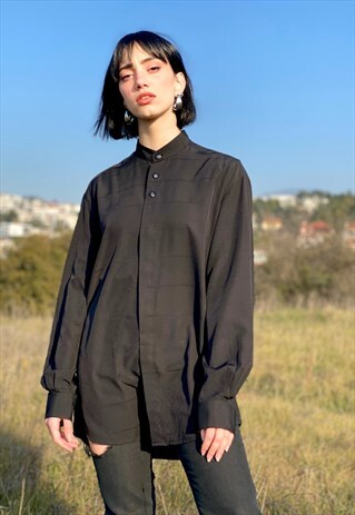 VINTAGE 80'S BLACK SHIRT WITH MAO COLLAR