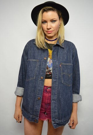 VINTAGE 90S LEVI'S DARK BLUE WASH DENIM JACKET GRUNGE RETRO