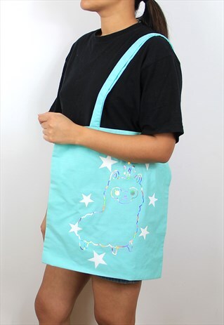 CUTE KAWAII ALPACA TOTE BAG IN MINT GREEN