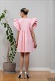 PINK LINEN MINI DRESS WITH RUFFLE SLEEVES 