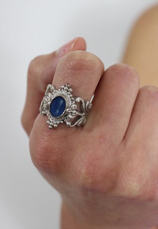 1970'S SILVER FILIGREE & LAPIS RING