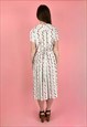 50'S VINTAGE WHITE COTTON FLORAL UNWORN MIDI DRESS